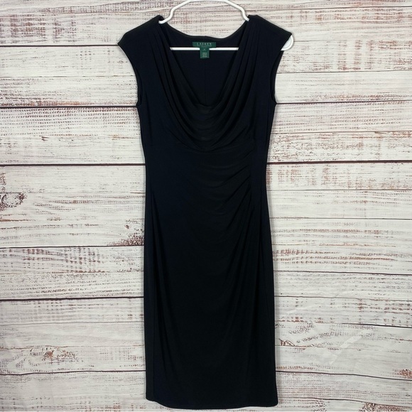 Lauren Ralph Lauren black scoop neck bodycon size 4‎ midi dress - Picture 10 of 10